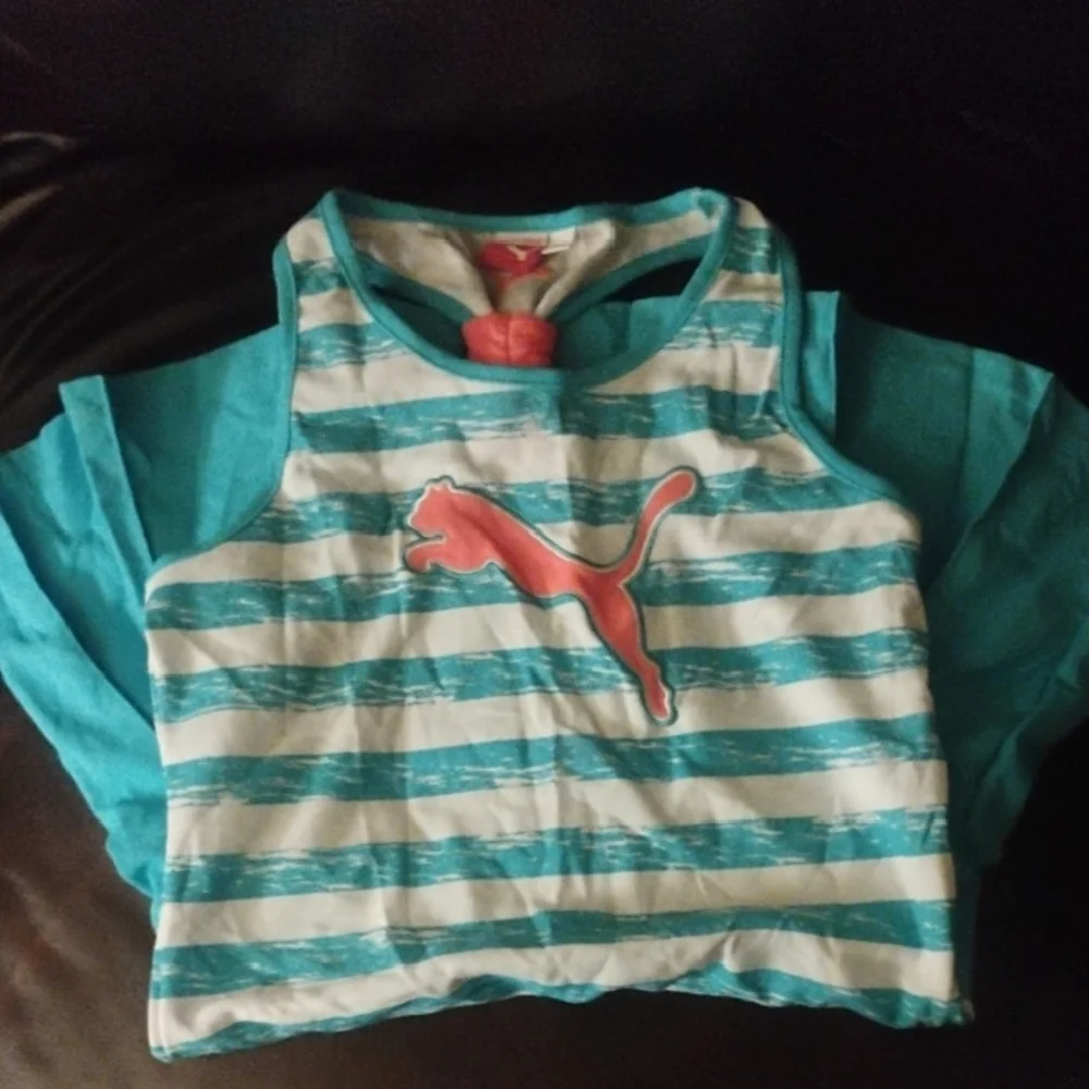 Puma Blue & White Tank Top Skirt Striped Pattern Logo - Picture 1 of 4